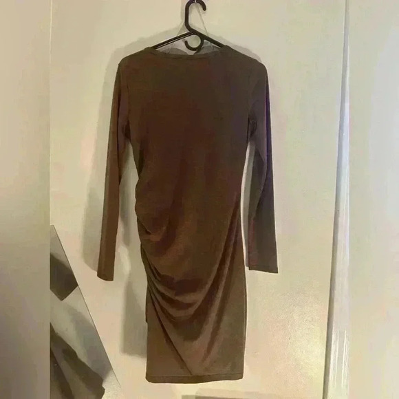 Ruched Elegant Bodycon Long Sleeve Wrap Front Solid Color Casual Basic Fitted - Picture 3 of 9